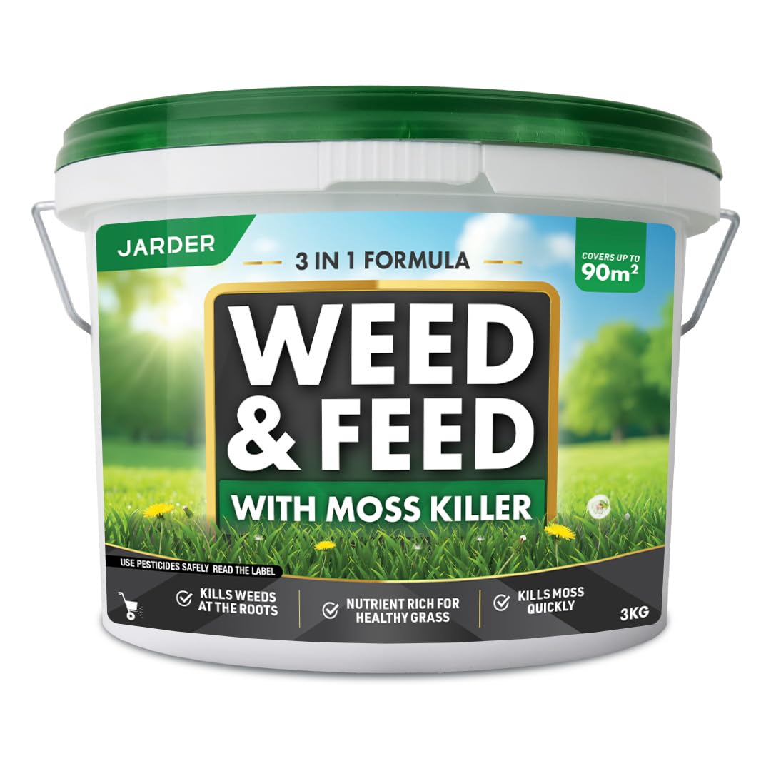 Jarder Weed and Feed Lawn Treatment 3kg - Kills Weeds and Moss in Lawns - Boosts Grass Growth and Colour - Nutrient Rich Lawn Feed Granules