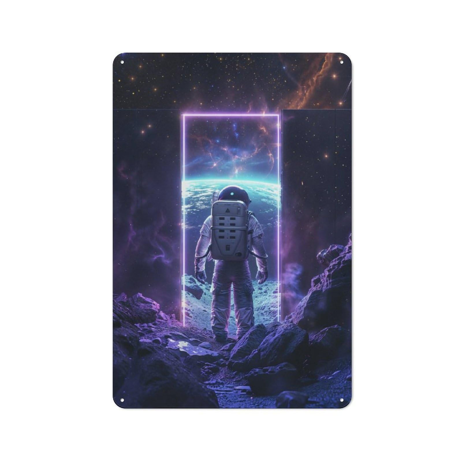 Junmoney Purple Neon Space Portal Tin Wall Plaque 30X20cm With For Studio Or Craft Room, For Metal Sign Collectors, For Kitchen And Home Bar Decor