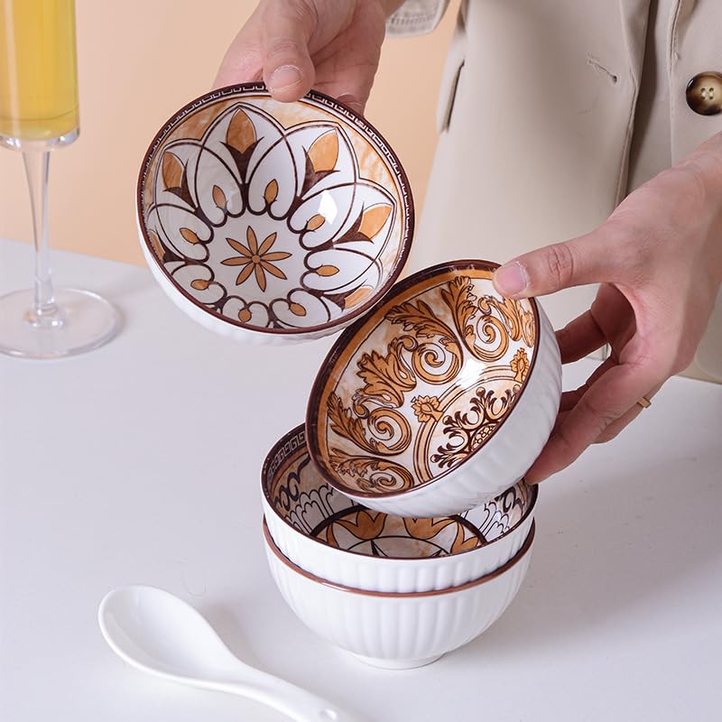 Image of 6-Piece Ceramic Dinner Set, 2 Plates & 4 Bowls, Microwave Safe, Dishwasher Safe, Floral Dinnerware (Vintage Style, 2 Plate & 4 Bowl Set)