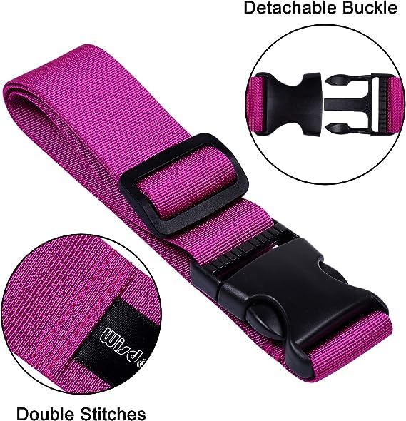 Image of Luggage Straps: Secure Your Belongings, Made Seat Belt Material Size 2 inch X6.5FT Color + 1 ADD A Baggage Belt(1 inchX20 inch Black) (Purple, 4 Pack)