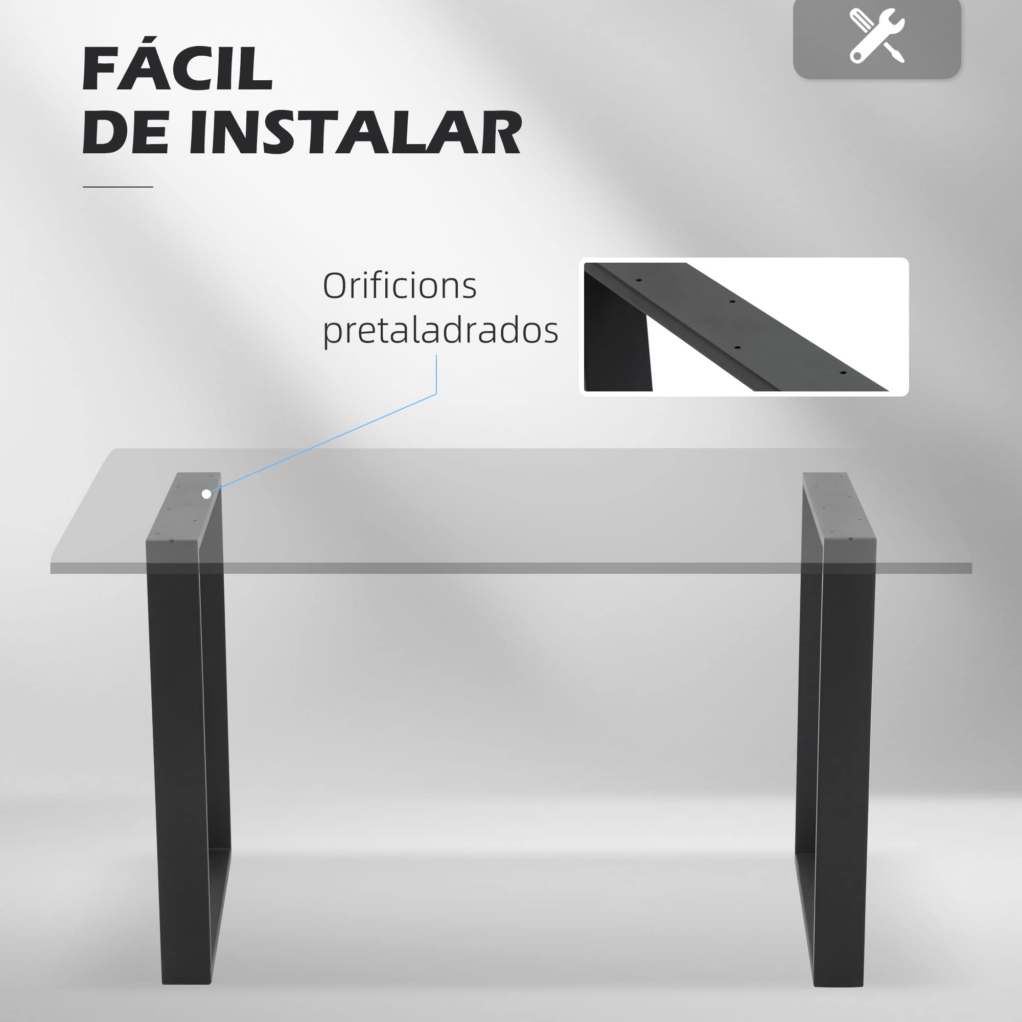 HOMCOM Juego de 2 Patas de Mesa de Acero 60x72 cm Patas Rectangulares de Mesa para Muebles de Bricolaje Estilo Industrial con Tornillos y Protectores de Suelo Negro