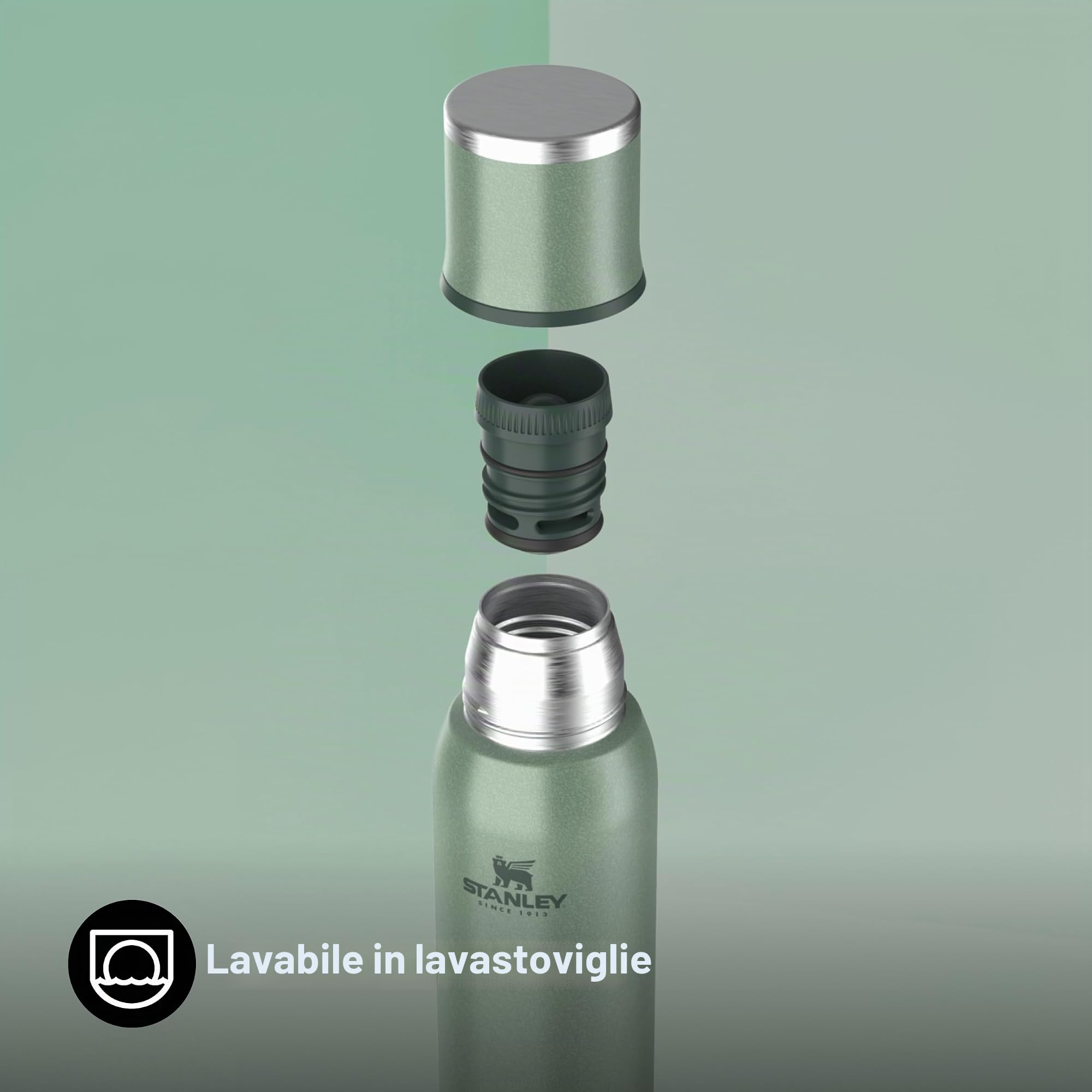 Stanley 1913 Adventure To-Go Borraccia Termica 0.75L - Hammertone Green | Freddo 25 Ore - Caldo 20 Ore - Antigoccia - Coperchio Isolato - Senza BPA - Thermos Lavabile In Lavastoviglie