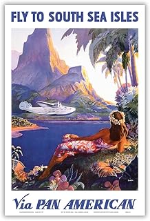 Fly to South Seas Isles via Pan American Airways (PAA) Hawaii - Vintage Airline Travel Poster by Paul George Lawler c.1940s - Master Art Print (Unframed) 12in x 18in