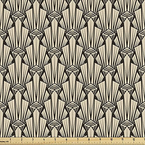 Ambesonne Abstract Fabric by The Yard, Vintage Symmetric Pattern of Pointy Sharp Art Deco Inspired Details, Decorative Fabric for Upholstery and Home Accents, 1 Yard, Cream Brown