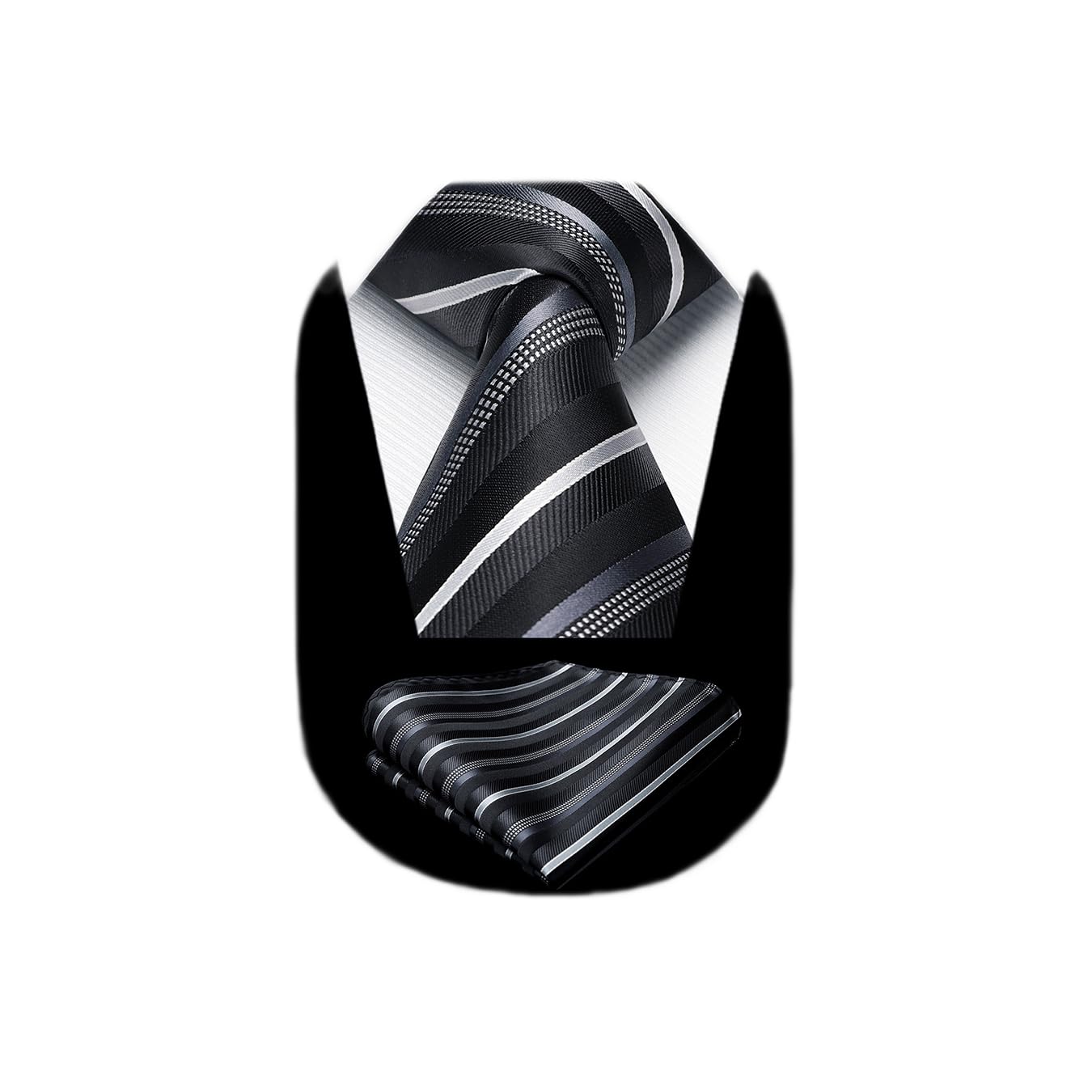 HISDERN Mens Striped Ties Classic Silk Woven Tie and Pocket Square Set Formal Business Necktie Handkerchief for Wedding