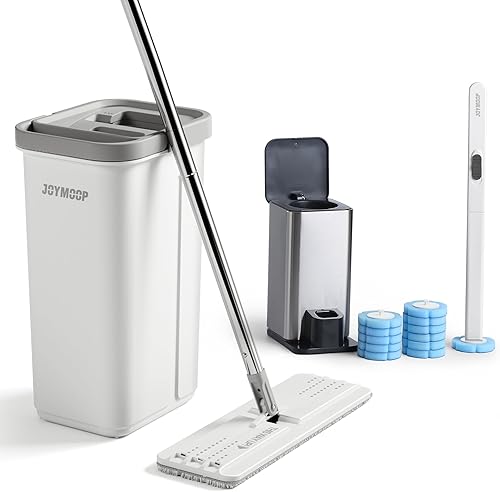Miniatura 15 de JOYMOOP Juego de trapeador y cubo, trapeadores para limpieza de suelos y limpiador de paredes con mango largo, incluye 5 almohadillas de microfibra