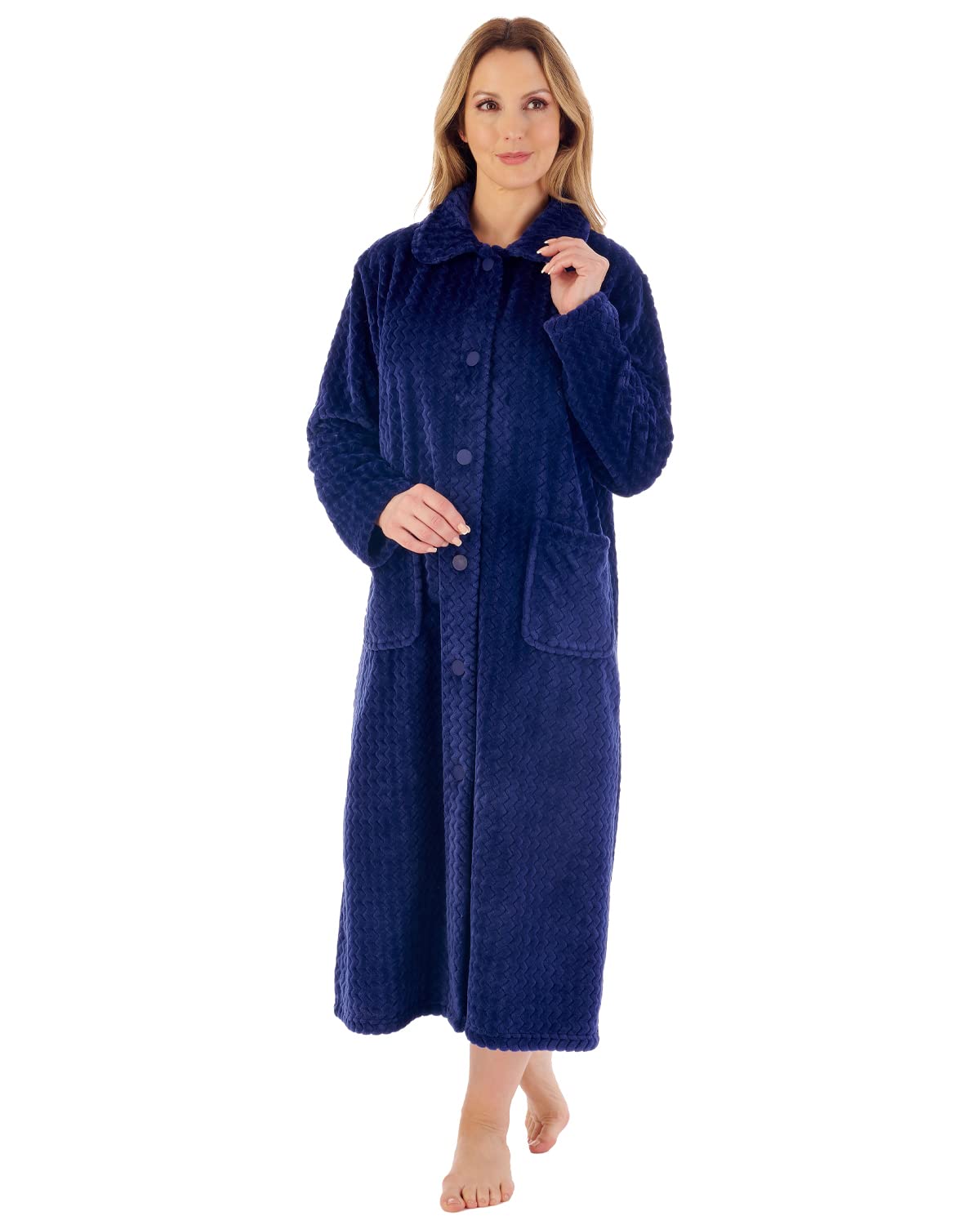 Slenderella HC02316-NY Women's Navy Button Front Dressing Gown Small