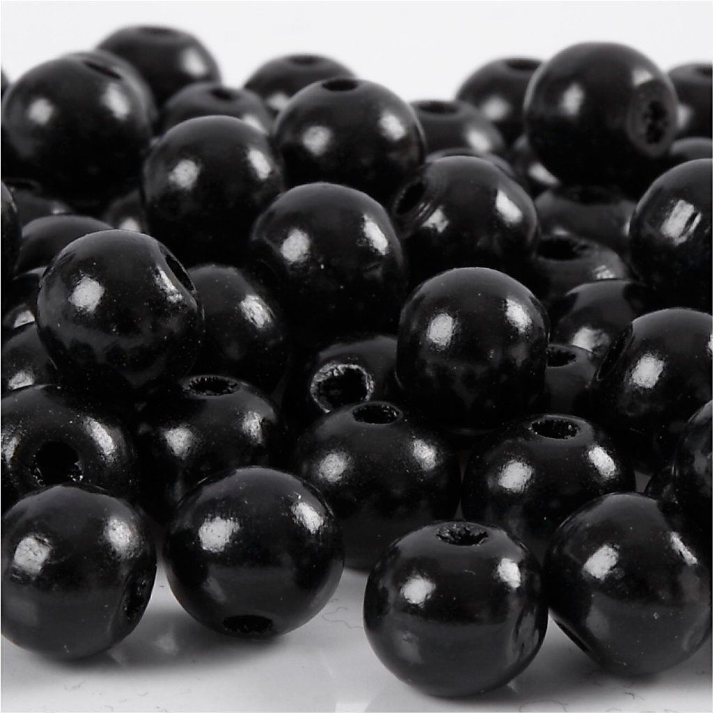 Wooden beads, D: 10 mm, black, 20g, approx. 70 pc