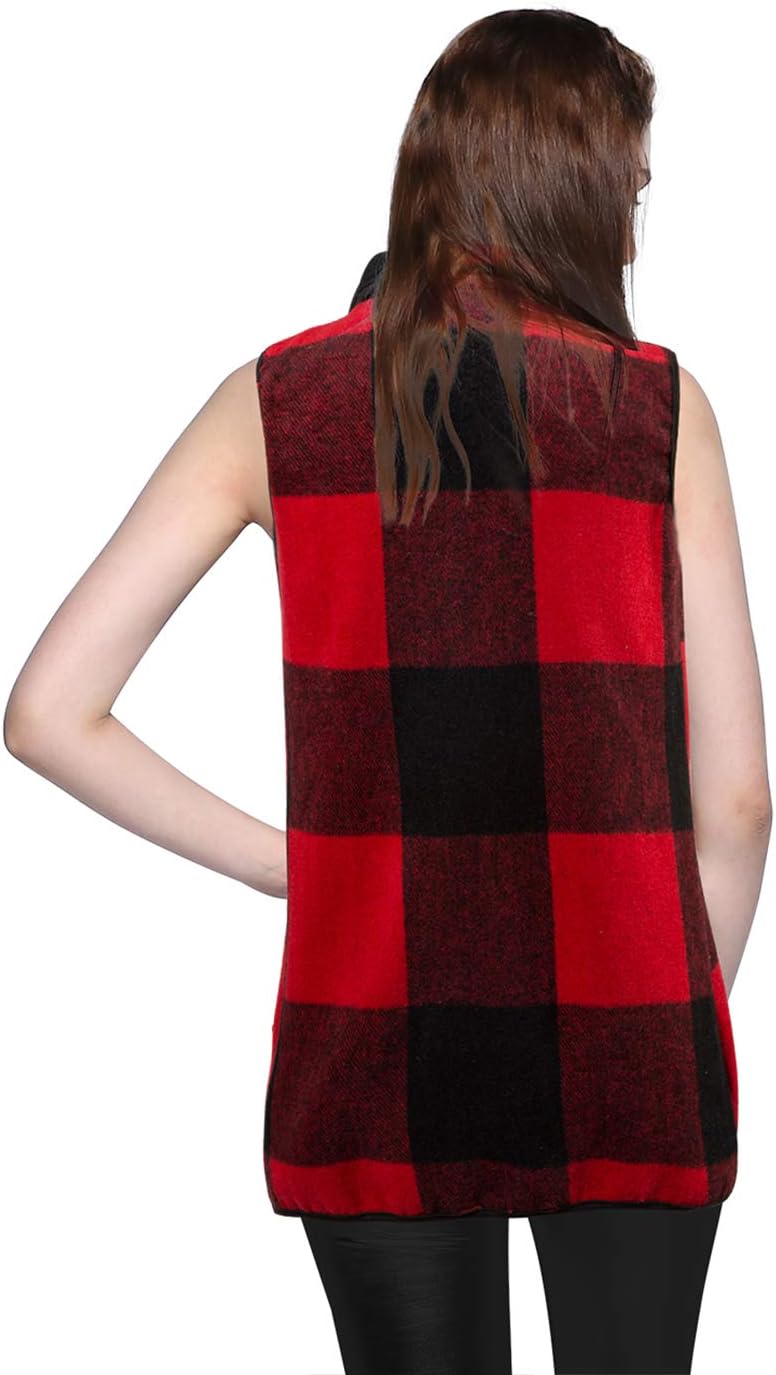 Mannice Womens Buffalo Plaid Sleeveless Cardigans Lapel Open Front Plaid Vest Jacket Coat with Pockets - Image 7