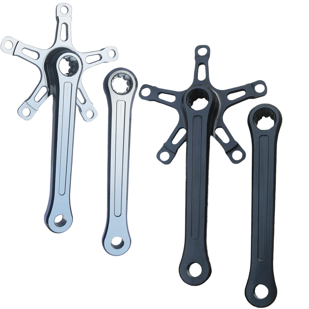 SHUNMIN Guarnitura MTB Bicycle Spline Cranks Mountain Bike 170mm Lunghezza 130 BCD. Lega di Alluminio Leggera in Lega Nera Argento Guarnitura(Noir)