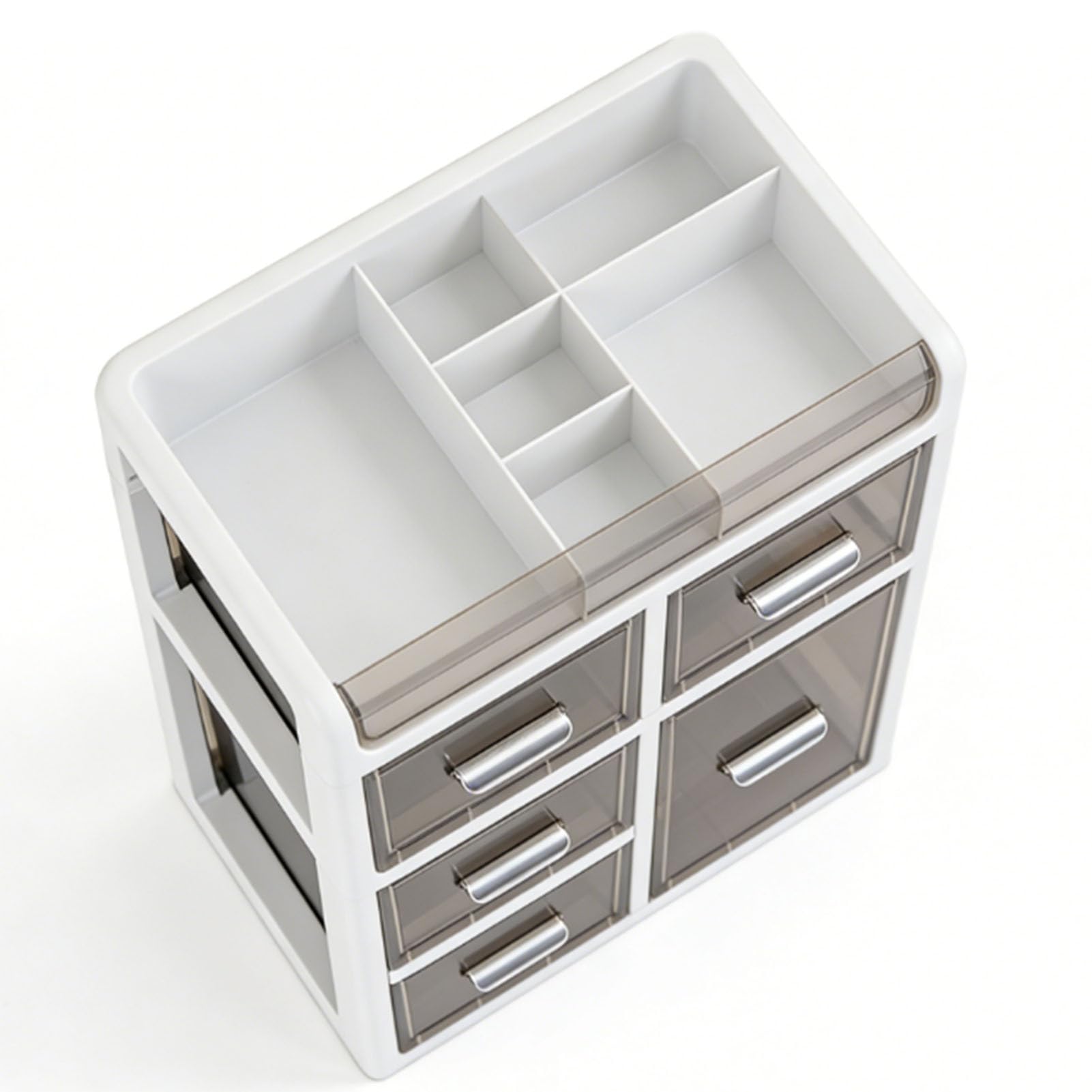 YUYTE Scatola Portaoggetti per Organizer da Scrivania a 5 Cassetti con Cassetti Trasparenti per Forniture per Trucco, Cancelleria per Ufficio, Scuola, Casa (Bianco e Trasparente)