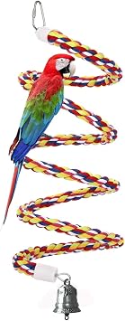 63 Bird Rope Perches Birdcage Swing Toys 100% Cotton Natural Bird Perch Peck/Chewing with Vintage Bell Climbing Standing Bungee Parrot Toys for Small to Regular Size Parrot Cockatiel Birds