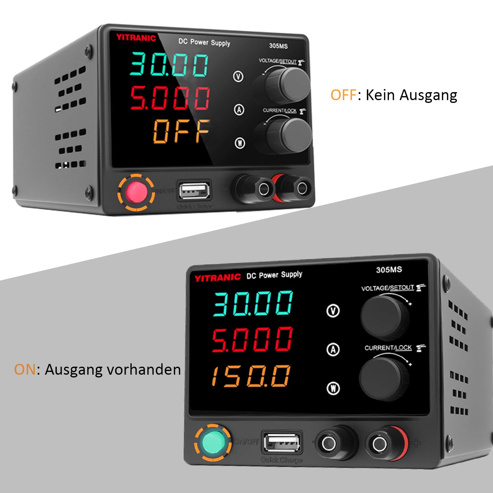 Labornetzteil DC, 0-30V 0-5A Regelbar, 4-stelliger LED-Anzeige Labornetzgerät mit QC18W USB Schnellladung, für Elektronik, Labor, Reparatur