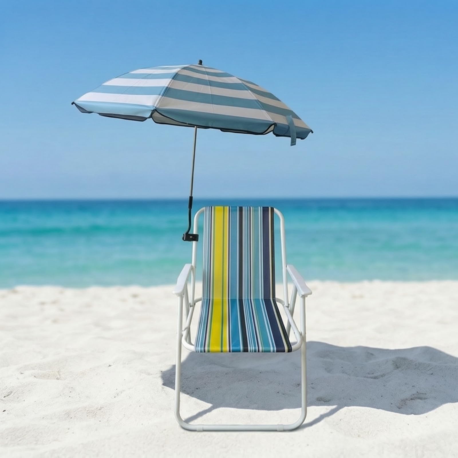 LOVIVER Chaise Pliante Extérieure Chaise de Plage Fauteuil de Camping Siège Portable avec Parasol Intégré en Acier Carbone et Tissu Résistant Adaptée à Plage Pêche Camping Pique-Nique Jardin