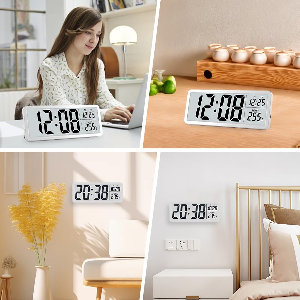 Orologio Da Parete Digitale Con Termometro E Umidità – Display LED 12/24H, Retroilluminazione RGB Regolabile, Doppia Sveglia E Timer, Per Casa E Ufficio