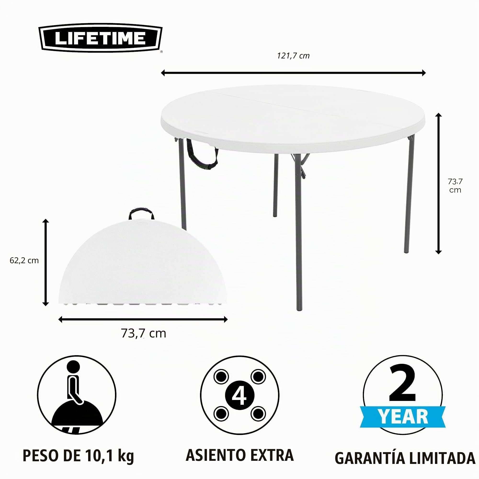 Aktive 92106 - Mesa redonda plegable Lifetime Ø122x74 cm