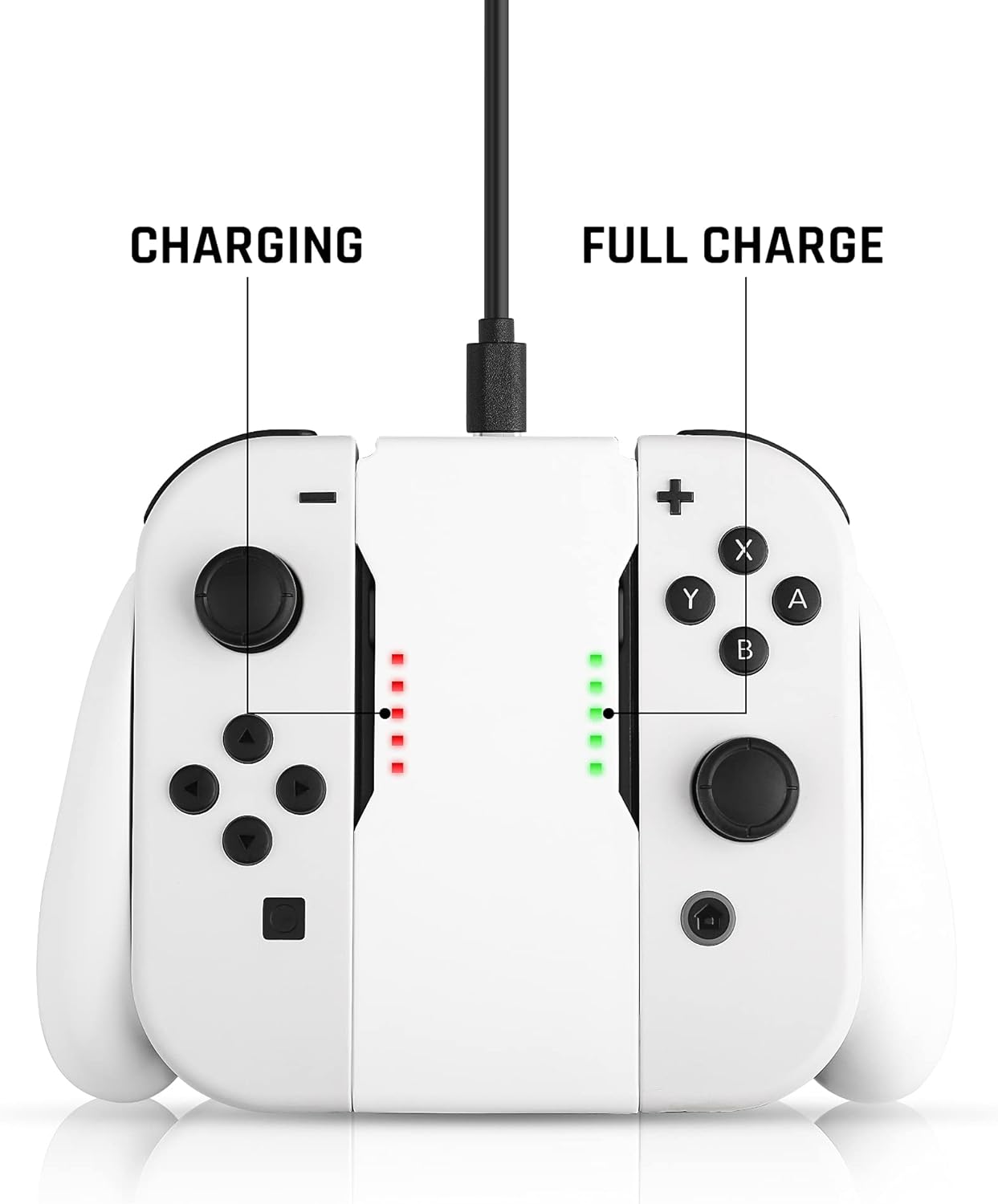 FANPL Charging Controller for Nintendo Switch & Switch OLED Joy-Cons, Game Accessories with Charge Indicator, Handle Grip with 1 m/3.3 Ft USB Type-C Data Cable, 6 Thumb Grip Caps (White)