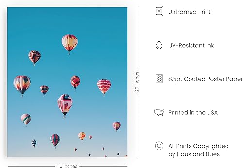 Miniatura 2 de HAUS AND HUES Póster de globo aerostático, decoración de globos aerostáticos, decoración de pared estética azul, hermoso paisaje sin marco, 16 x 20