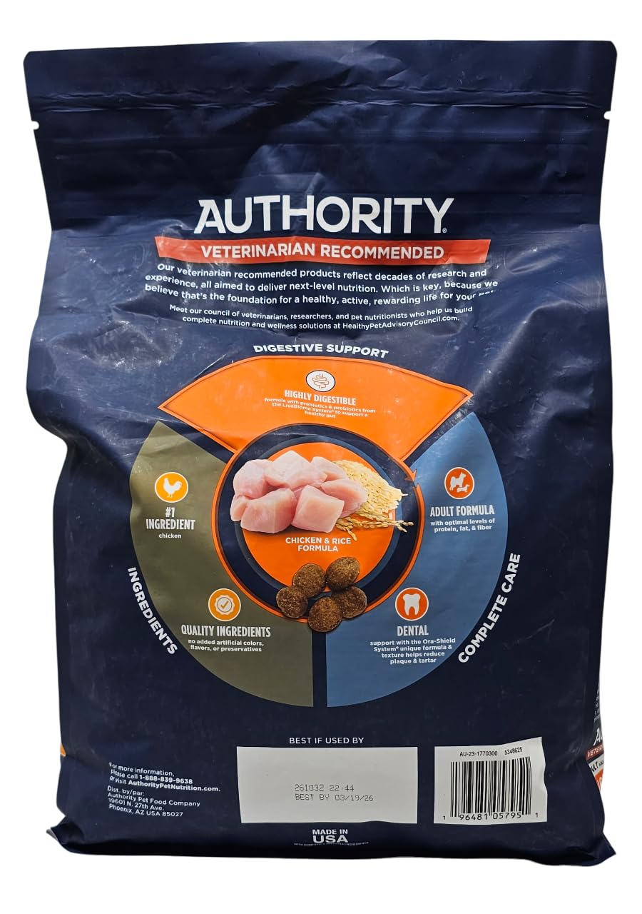 Amazon.com: Authority Digestive Support Adult Chicken and Rice Dry Dog Food,  6 Pound Bag : Pet Supplies