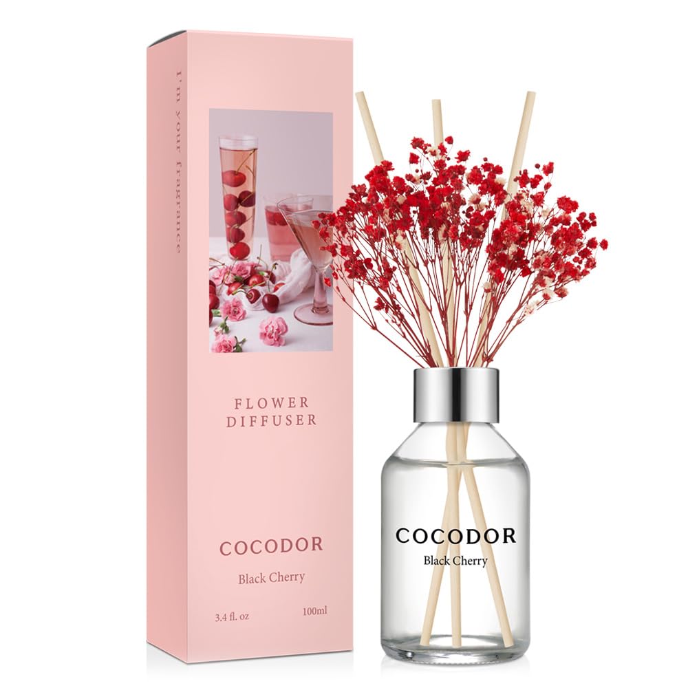 COCODOR ココドール フラワーディフューザー ブラックチェリー(Black Cherry) 100ml リードディフューザー スティック付き ルームフレグランス 芳香剤 部屋用 ギフトプレゼント