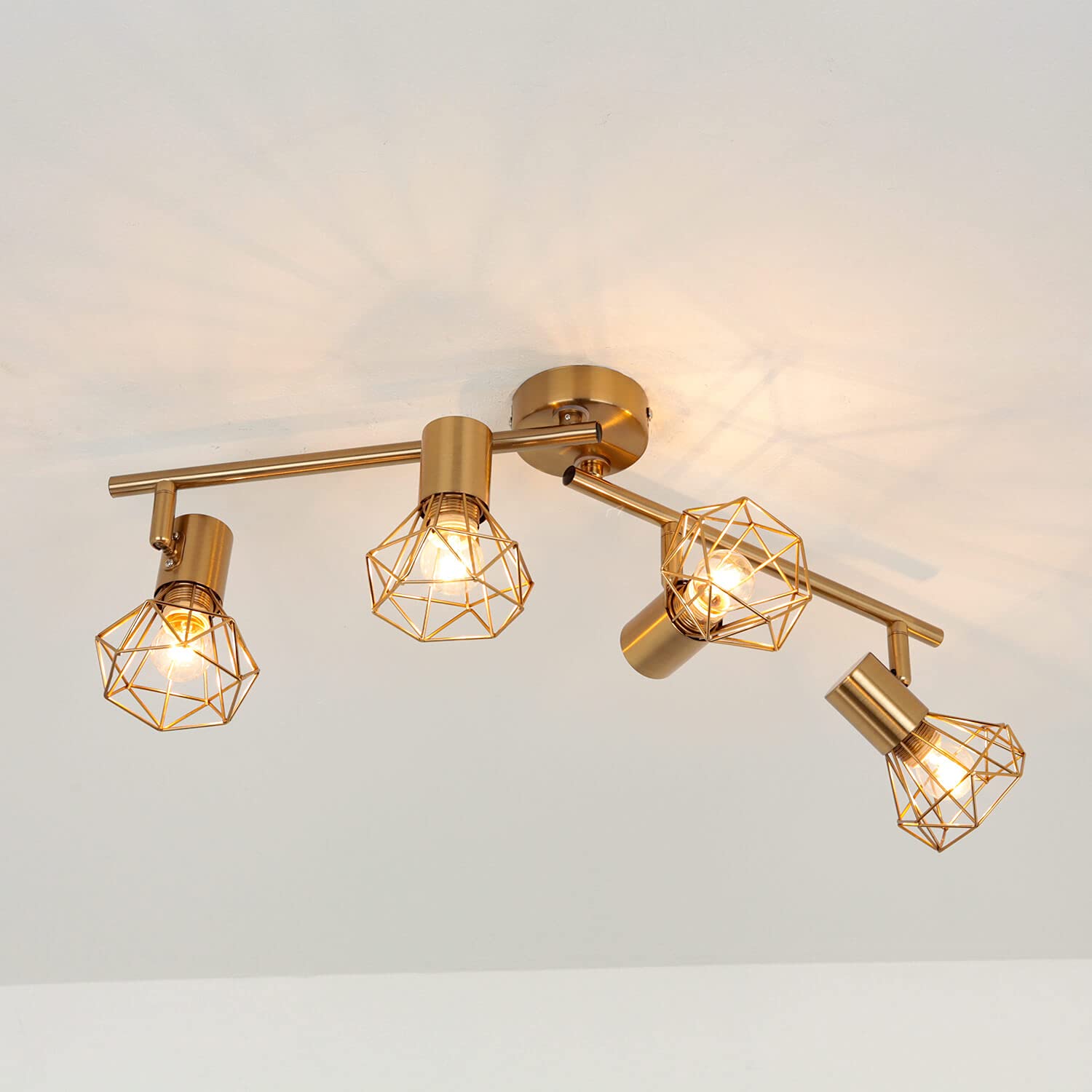 Licht-Erlebnisse Lampada da soffitto con 4 faretti orientabili in metallo ottone 4x E14 oblungo camera da letto soggiorno cucina corridoio plafoniera interna spot faretto