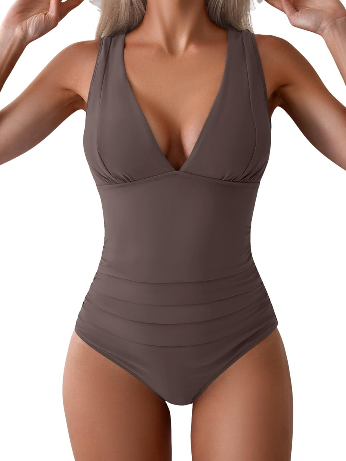Eomenie One Piece Swimsuit for Women Tummy Control Plunge V Neck Bathing Suit Slimming Wide Straps Swimwear