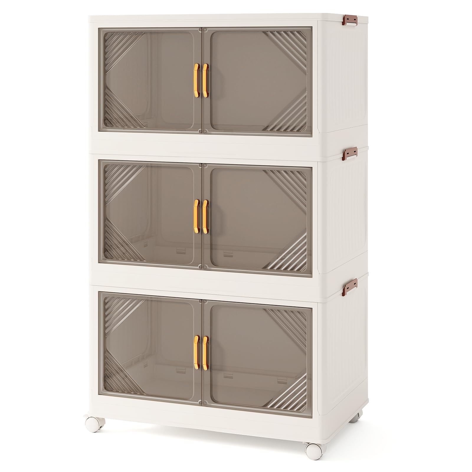 COSTWAY Foldable Shoe Storage Box, 3/4-Tier Stackable Storage Bins with Lid & Lockable Wheels, 213L/284L Collapsible Shoe Boxes Closet Organizer Containers for Living Room Bedroom (3-Tier, 213L)