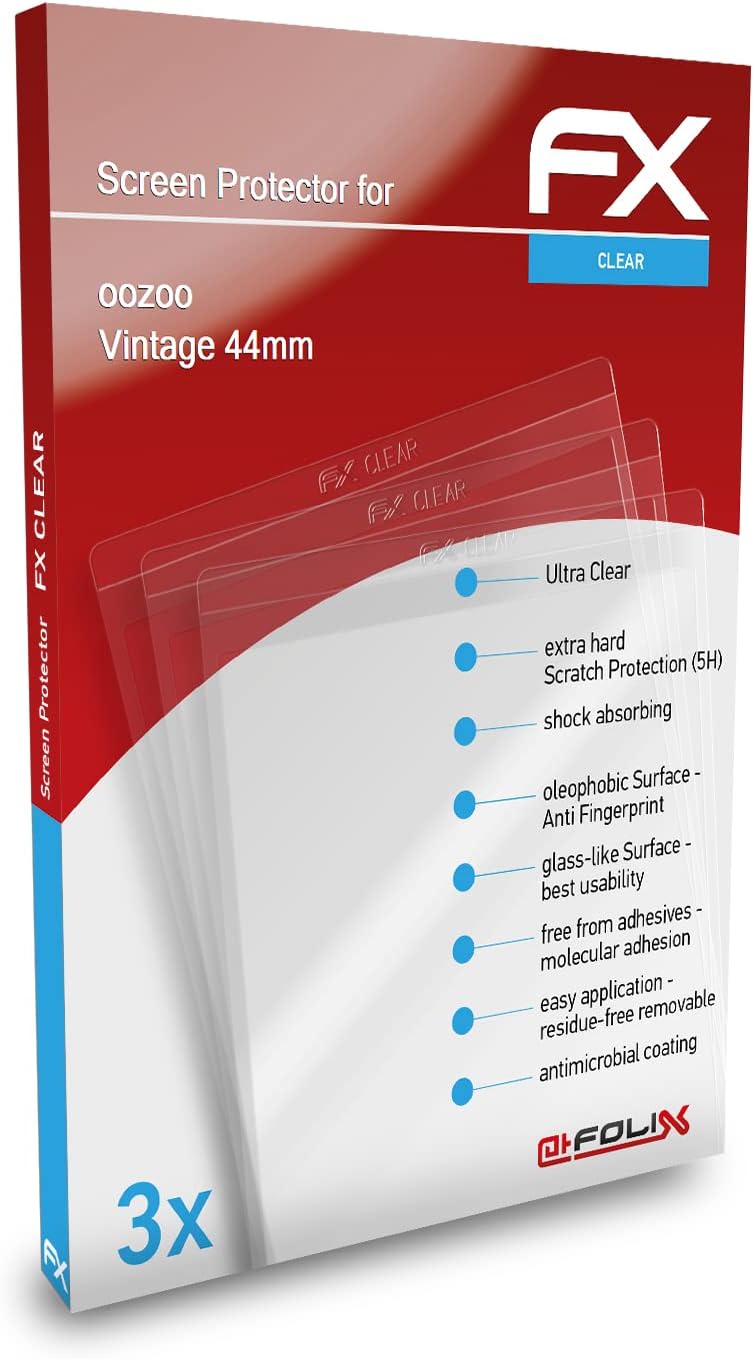 atFoliXatFoliX Screen Protection Film compatible with oozoo Vintage 44mm Screen Protector, ultra-clear FX Protective Film (3X)