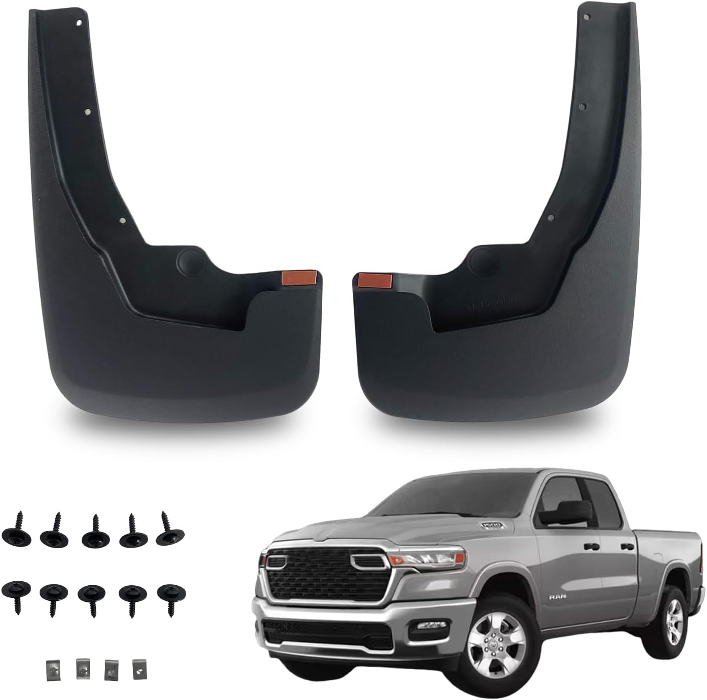 Mud Flaps Compatible with Dodge Ram 2025 2024 2019-2023 Ram 1500 (New Body Style) with OEM Fender Flares Custom Front Mud Guard Set (2pcs-Set)?Except TRX Edition? With Fender Flares