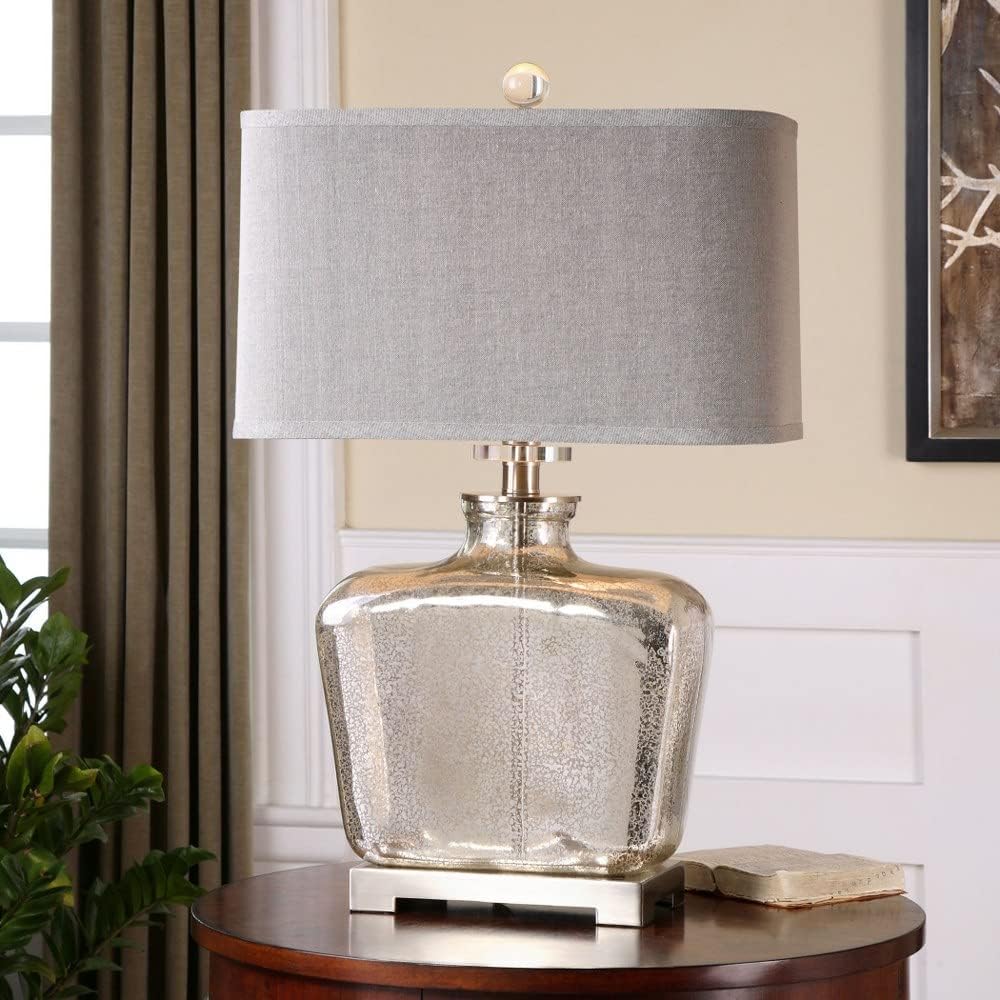 Speckled Mercury Glass Table Lamp with Gray Shade