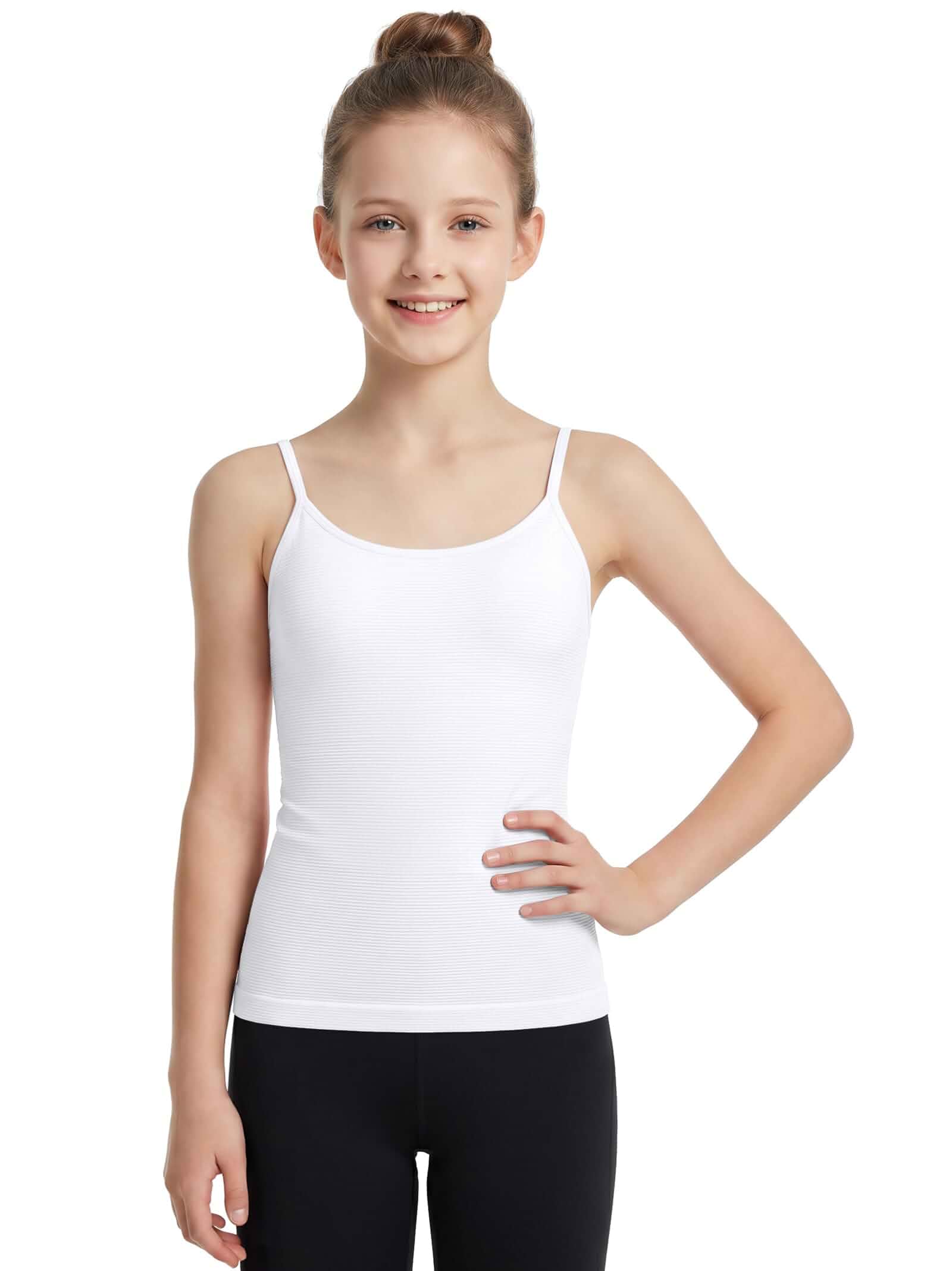 ATTRACO Ribflex Girls Tank Tops with Built in Bra Kids Camisole 7-16Y Adjustable Straps, Ribbed Seamless, Tagless, Slim Fit, Dance Ballet Undershirt, Yoga Top, Active Sports