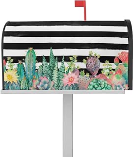 Mailbox Cover Magnetic Garden Flower Green Cactus Mailbox Covers Standard Size 21x18in,Mailbox Covers Wrap Post Letter Box Cover for Garden Yard Outdoor Decor Black and White Stripe