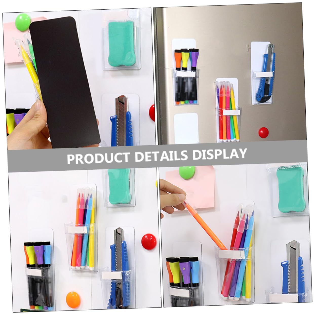 VILLCASE 5 Set Portapenne Magnetico Trasparente Portapenne Scrivania Spillo Porta Di Penna Multifunzionale Magnetici Per Ufficio o Da Lavagna Pvc 4 Pezzi * 5