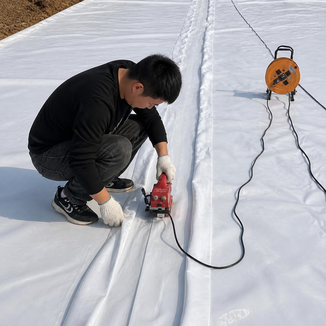 Malla geotextil de polipropileno no tejida, blanca, permeable, alta resistencia, para jardines, drenaje y obra civil, Geomembrana compuesta con sold