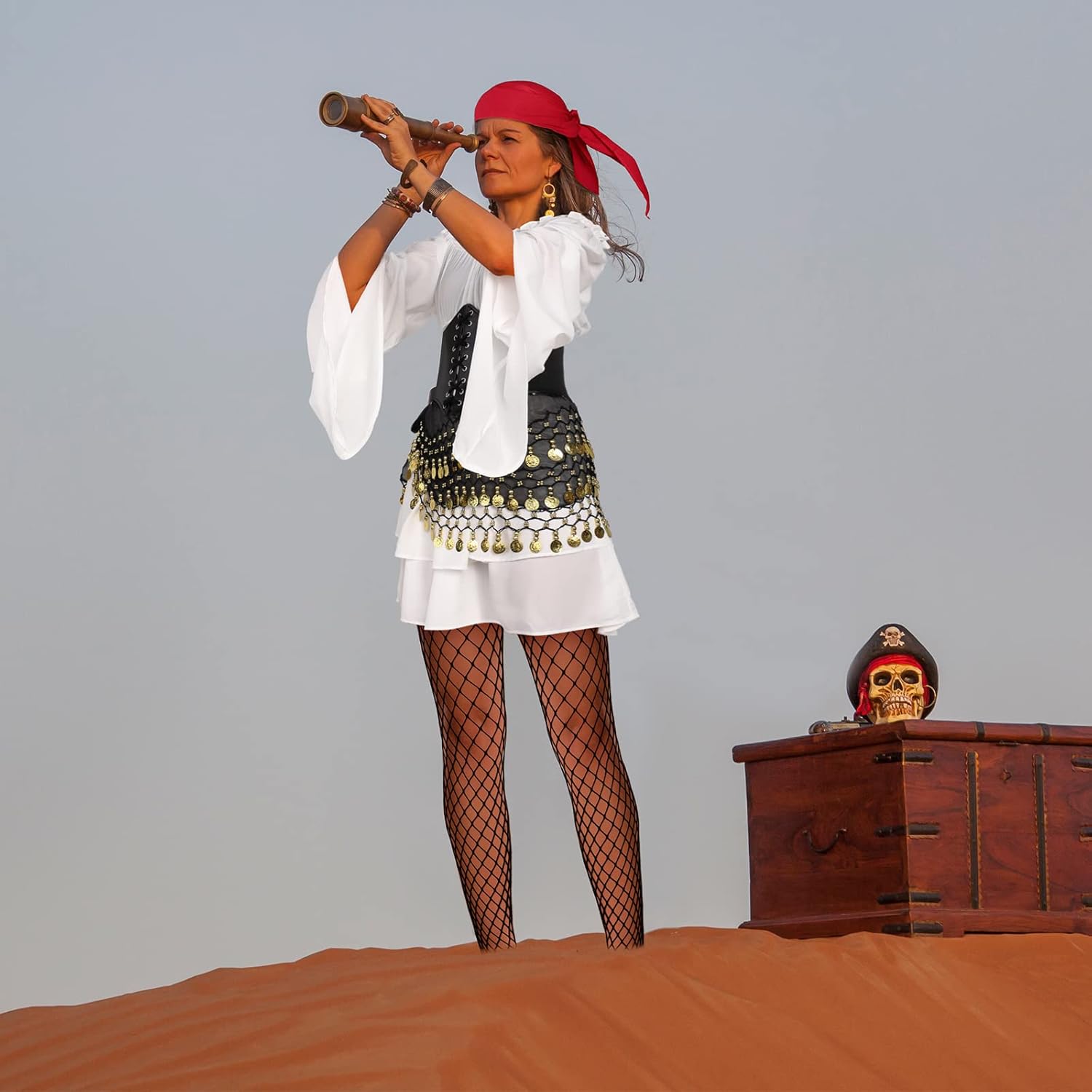 Crowye 5 Pcs Women's Pirate Costume Accessories Off Shoulde Renaissance Dress with Corset Halloween Women Pirate Outfit - Image 6