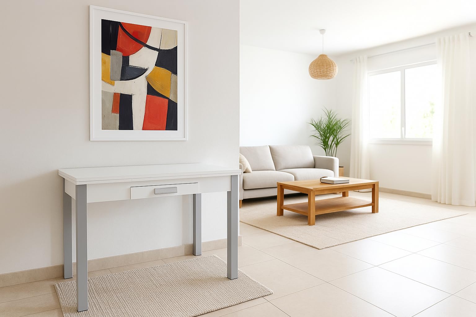 MOMMA HOME - Tavolo da Cucina Allungabile - Modello Silanta - Bianco - Dimensioni 100/160 x 60 x 76 cm - Materiale in Legno Laminato MDF e Struttura in Metallo