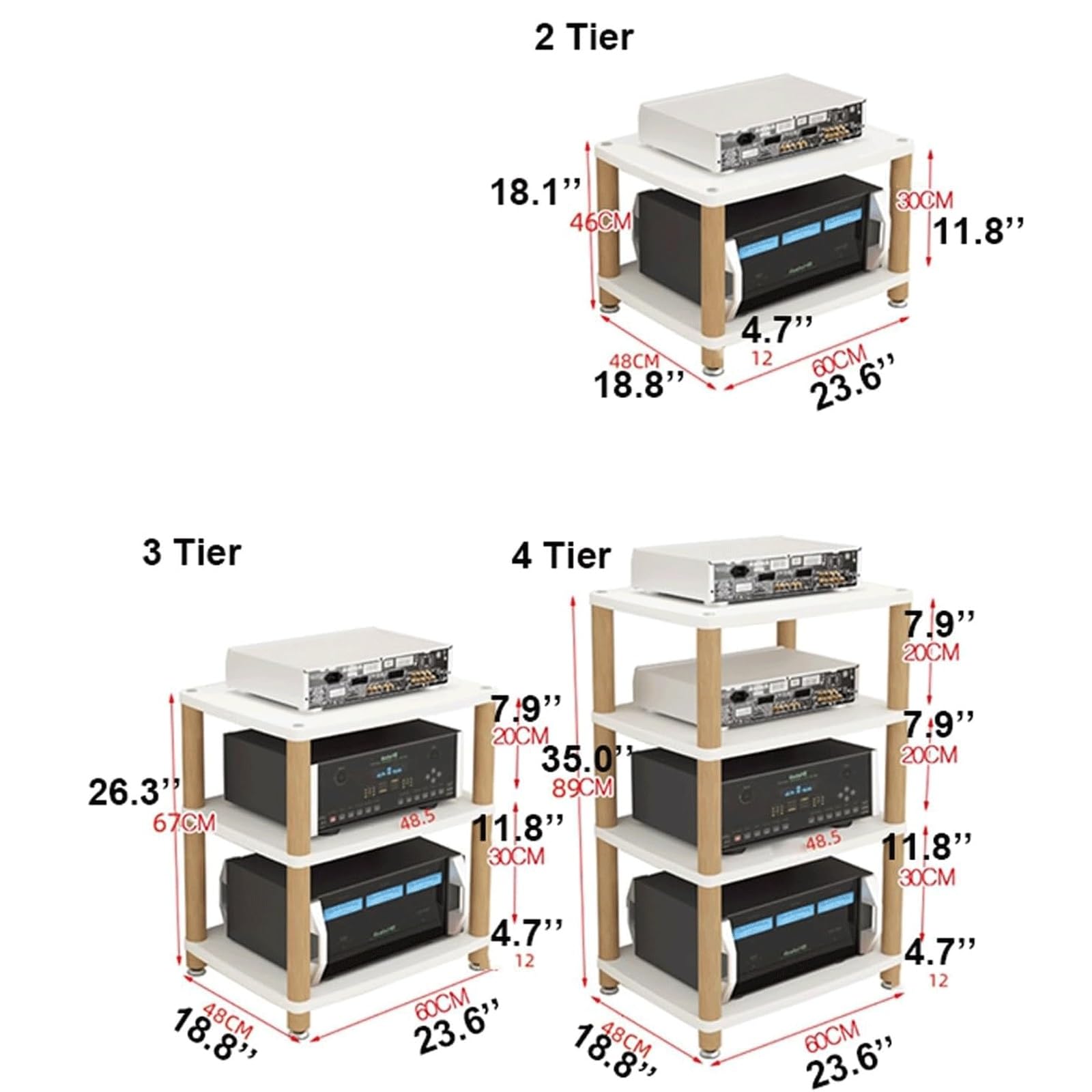 Support audio en bois massif - Support stéréo à 2 niveaux pour matériel audio audio-vidéo - Meuble de cinéma maison (marron)