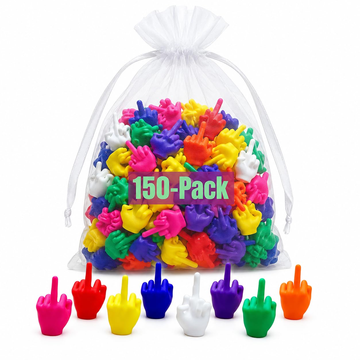 Pealeaf Mini Middle Fingers 50 Pack, Tiny Hands Funny Gag Gift, Colorful Middle Finger Toys for Adults, Office Prank Desk Decor, White Elephant Christmas Stocking Stuffers Party Favors (150pcs)