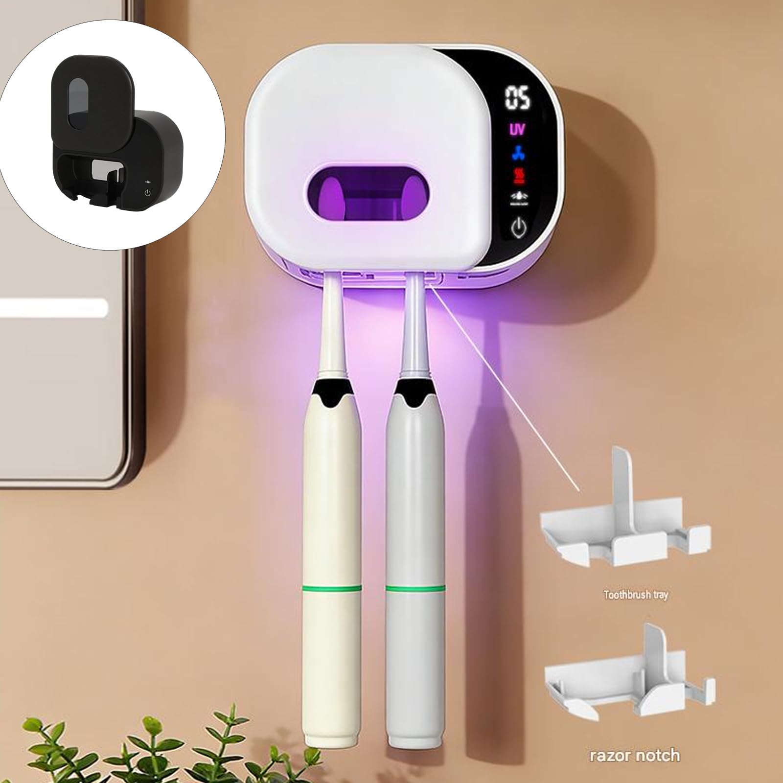 Portaspazzolino automatico con coperchio mobile, supporto per asciugatura, custodia in ABS a 2 slot per riporre quotidianamente lo spazzolino in bagno Portaspazzolino automatico con coperchio mobile