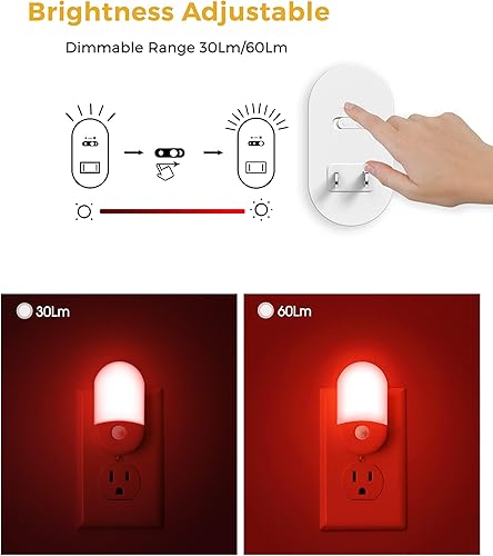 Miniatura 2 de L LOHAS LED Luz nocturna roja enchufable, luz nocturna con sensor para niños, luz nocturna roja, luces nocturnas brillantes para baño, pasillo,