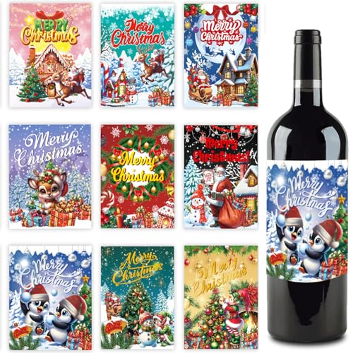 Christmas Wine Bottle Label Stickers Christmas Party Wine Bottle Decorations for Xmas and New Year Party Wine Champagne Bottle Decorations Supplies