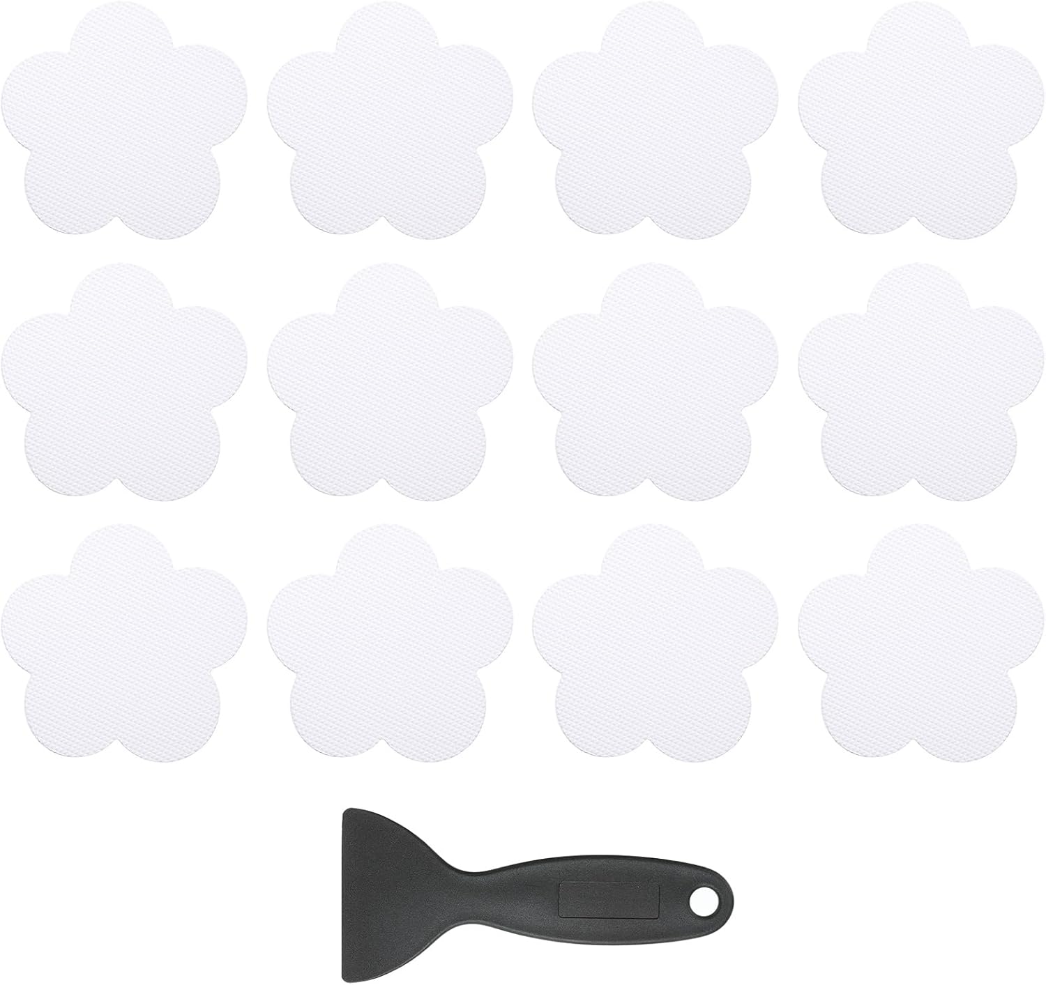 PATIKIL 12 Pcs Non Slip Bathtub Stickers, Anti Slip Shower Stickers with Scraper Bathroom Shower Floor Decals Flower Shape Cute Treads Tubs, White