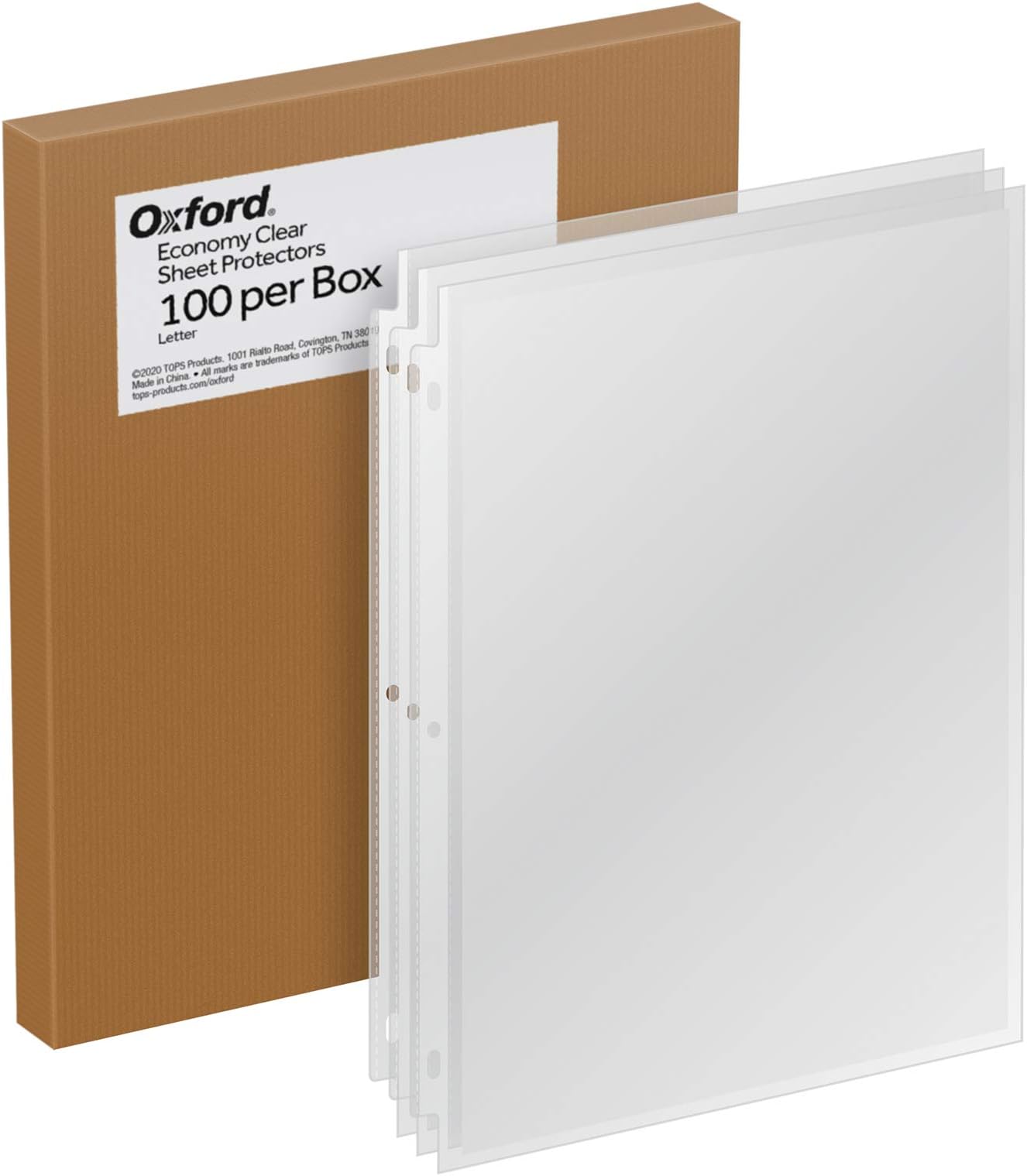 Oxford Sheet Protectors, 100 Pack, Letter Size (8.5 x 11), Heavy Duty Clear Sheet Protectors for 3 Ring Binder, Top Loading, Reinforced Holes, Non-Stick, for School and Office, Made in USA