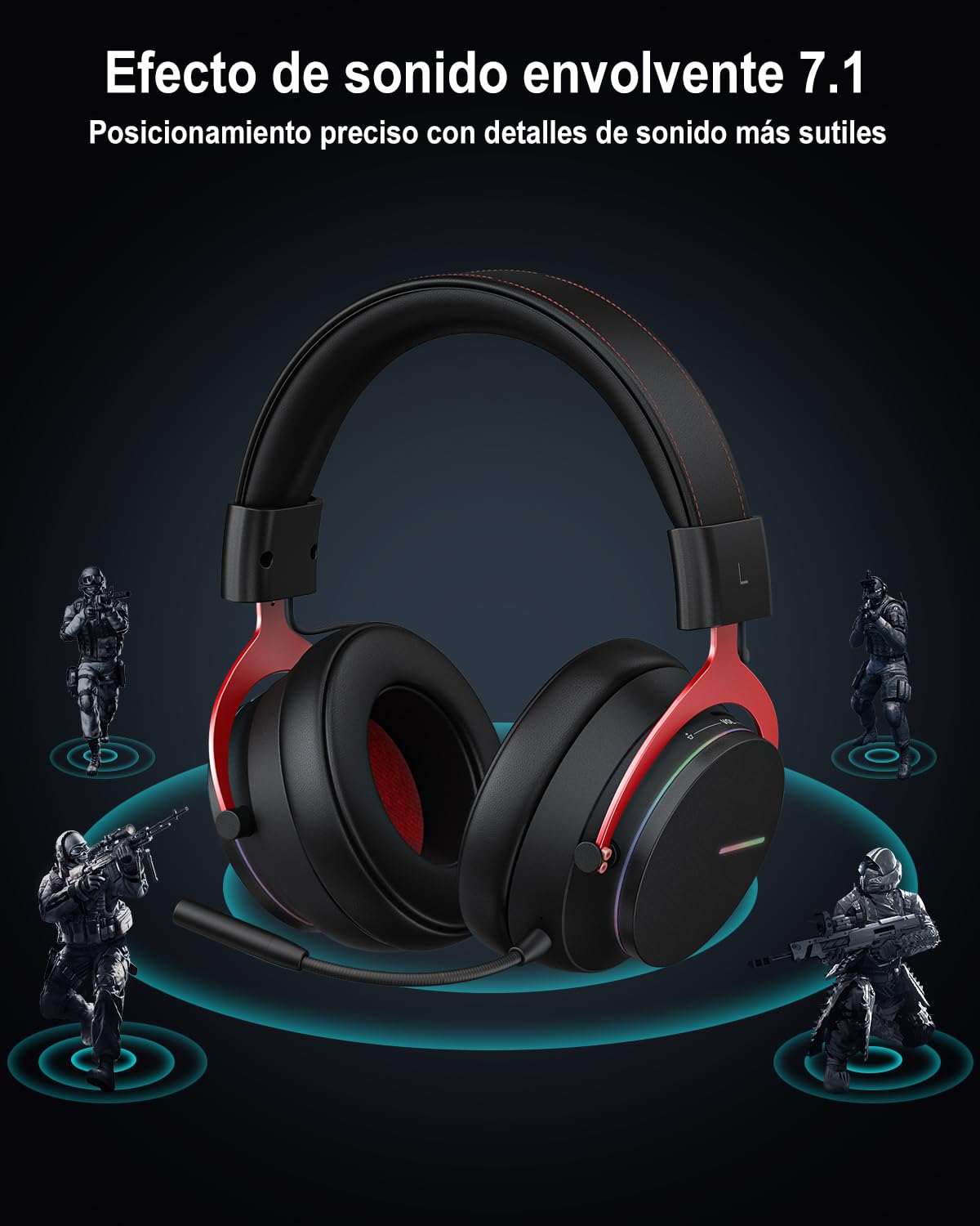 Inwa Auriculares Inalámbricos de Juego con Mezclador Juego/Chat, Baja Latencia 5,8 GHz, Sonido Envolvente 7.1, Almohadillas Proteína, Micrófono Desmontable, Compatible PS5, PS4, PC, Switch