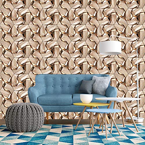 Image of DWELLSINDIA 3D Metal & Wood Self Adhesive Wallpaper Peel & Stick, Waterproof, Scratch Resistant, Laminated (41cm x 244cm,Beige)