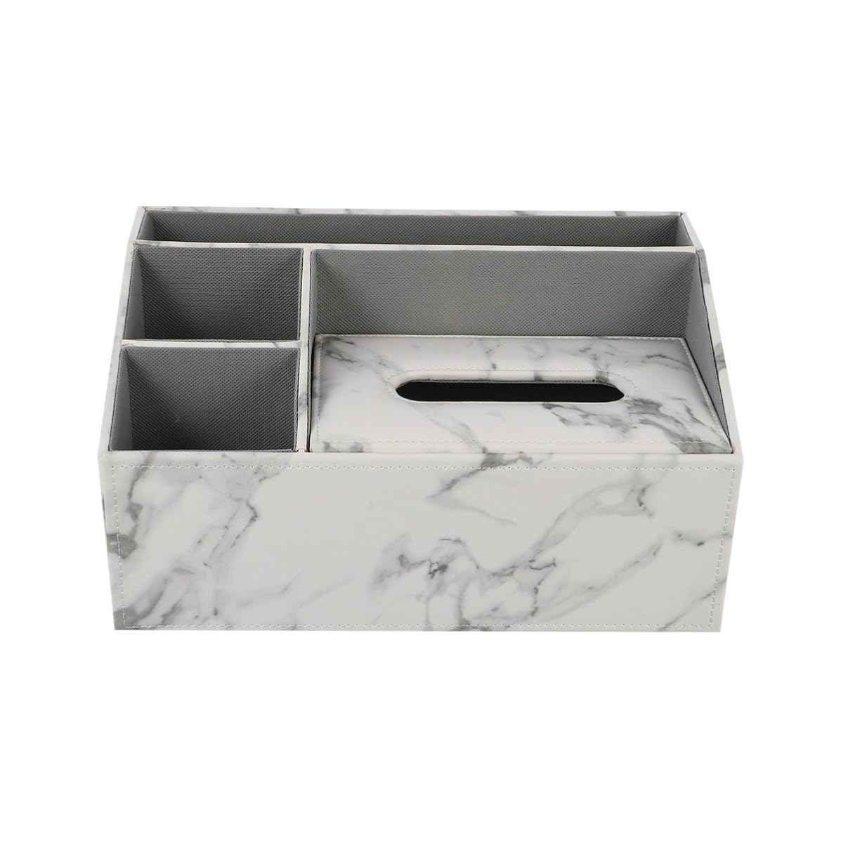 1pieza Caja Organizadora de Escritorio Multifuncional de Cuero con Diseño de Mármol Soporte para Mando Distancia y Caja para Pañuelos Compartimentos para Oficina y Hogar