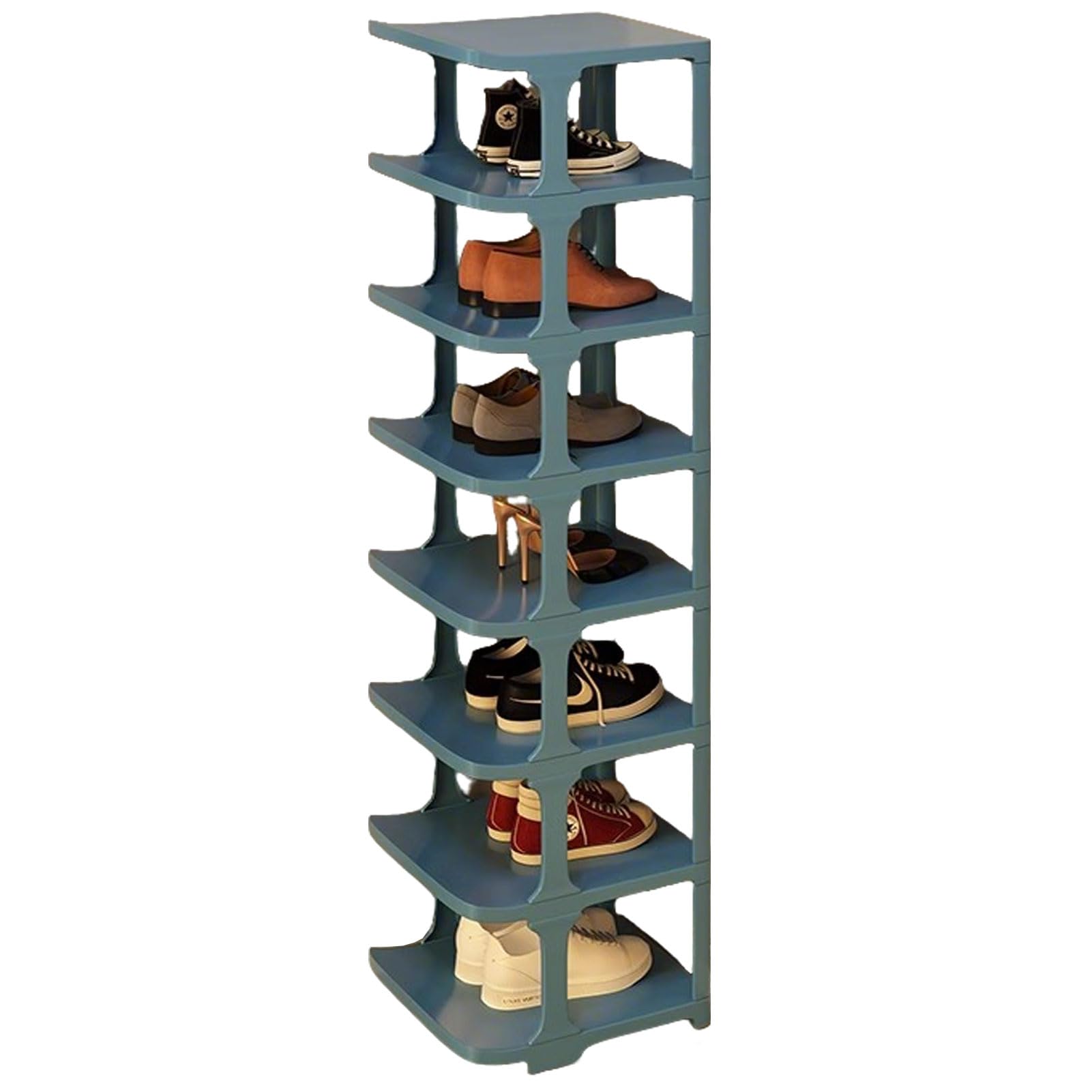 Étagère à chaussures plastique bleu pour maison, rangement modulable vertical de 8 niveaux