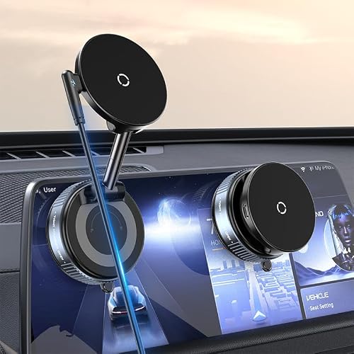 DreamBee Vacuum Magnetic Car Phone Holder-Rechargeable 360°Rotatable Car Suction Cup Phone Mount for All Smartphones on Smooth Surfaces(80+LBS Strongest Suction&2400gf Strongest Magnetic)
