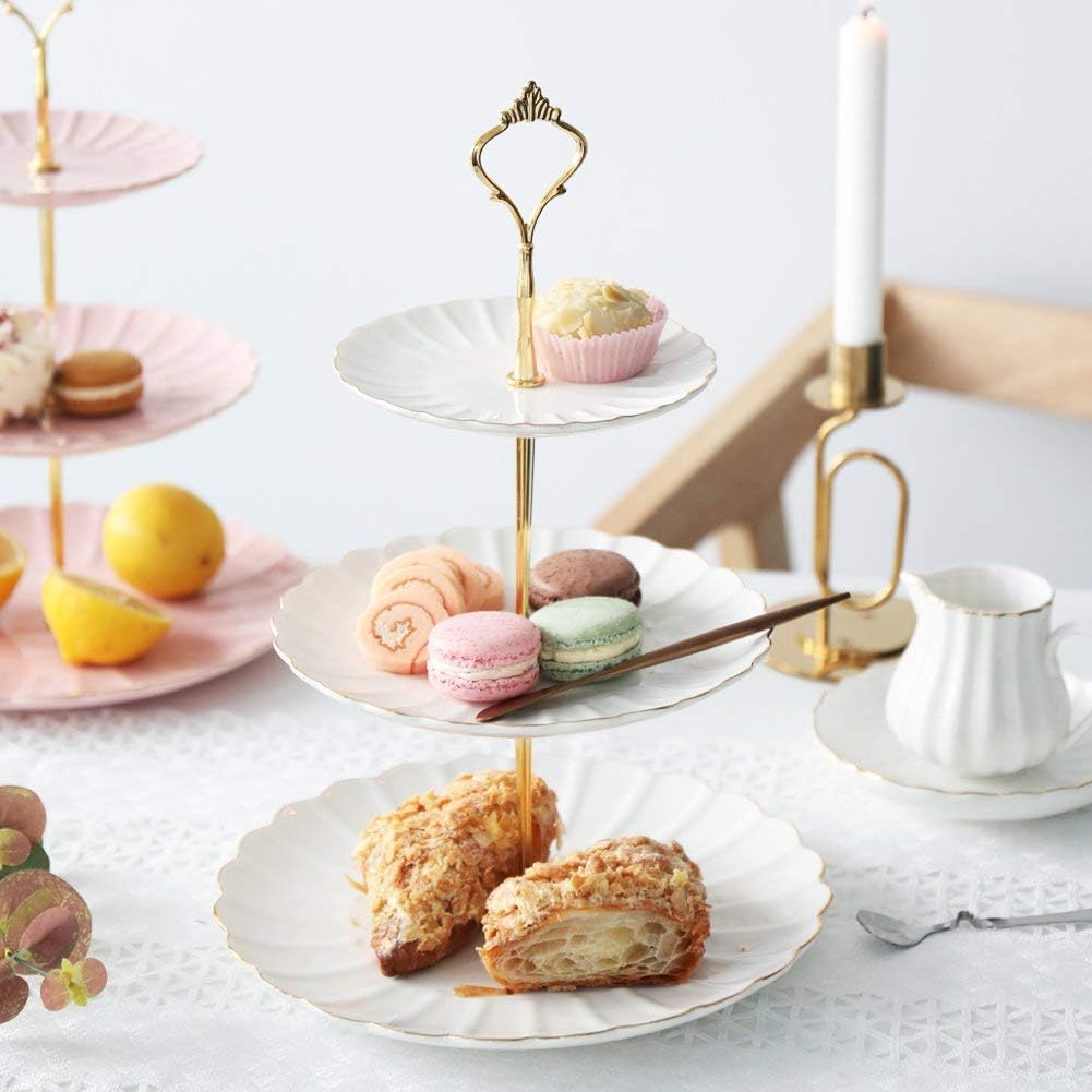 SWEEJAR 3 Tier Ceramic Cake Stand and Ceramic Sugar & Creamer Set,