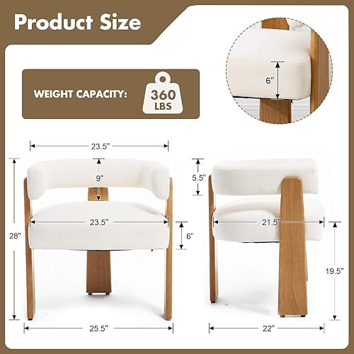 Miniatura 2 de Juego de 6 sillas de comedor tapizadas de terciopelo blanco, sillones de acento tipo barril bohemios modernos, asiento grueso acolchado y patas de